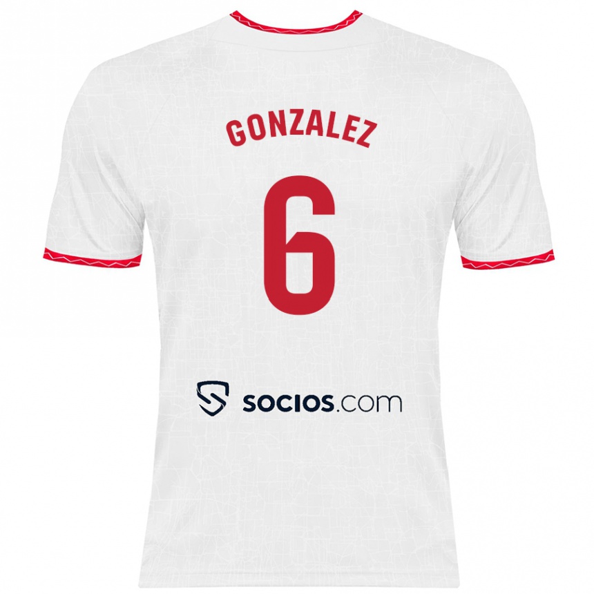 Men Football Pamela González #6 White Red Home Jersey 2024/25 T-Shirt