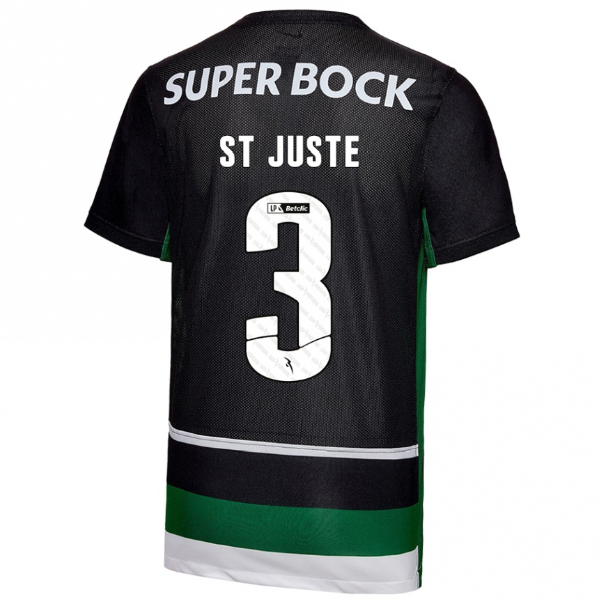 Men Football Jerry St. Juste #3 Black White Green Home Jersey 2024/25 T-Shirt