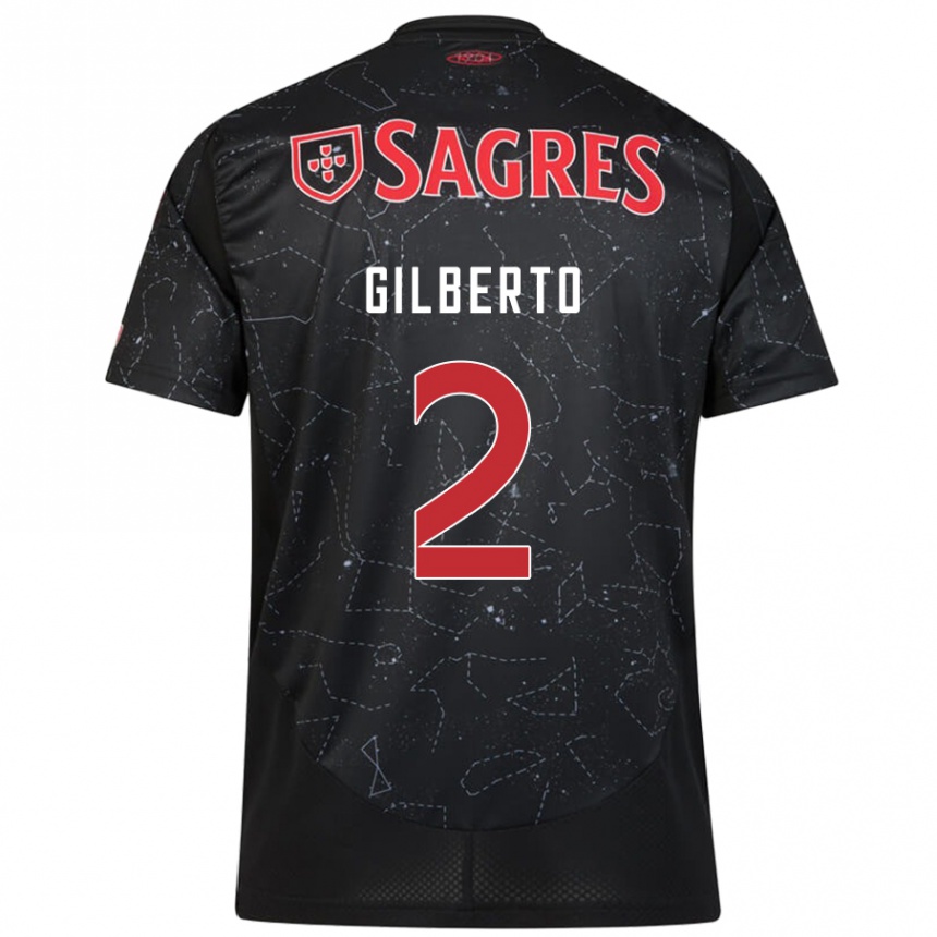 Men Football Gilberto #2 Black Red Away Jersey 2024/25 T-Shirt