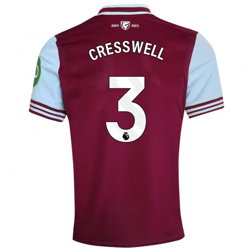 Women Football Aaron Cresswell #3 Dark Red Home Jersey 2024/25 T-Shirt