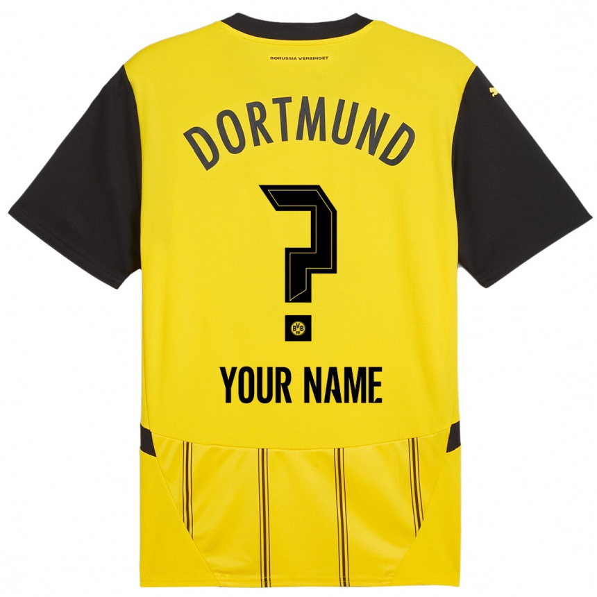 Women Football Your Name #0 Yellow Black Home Jersey 2024/25 T-Shirt