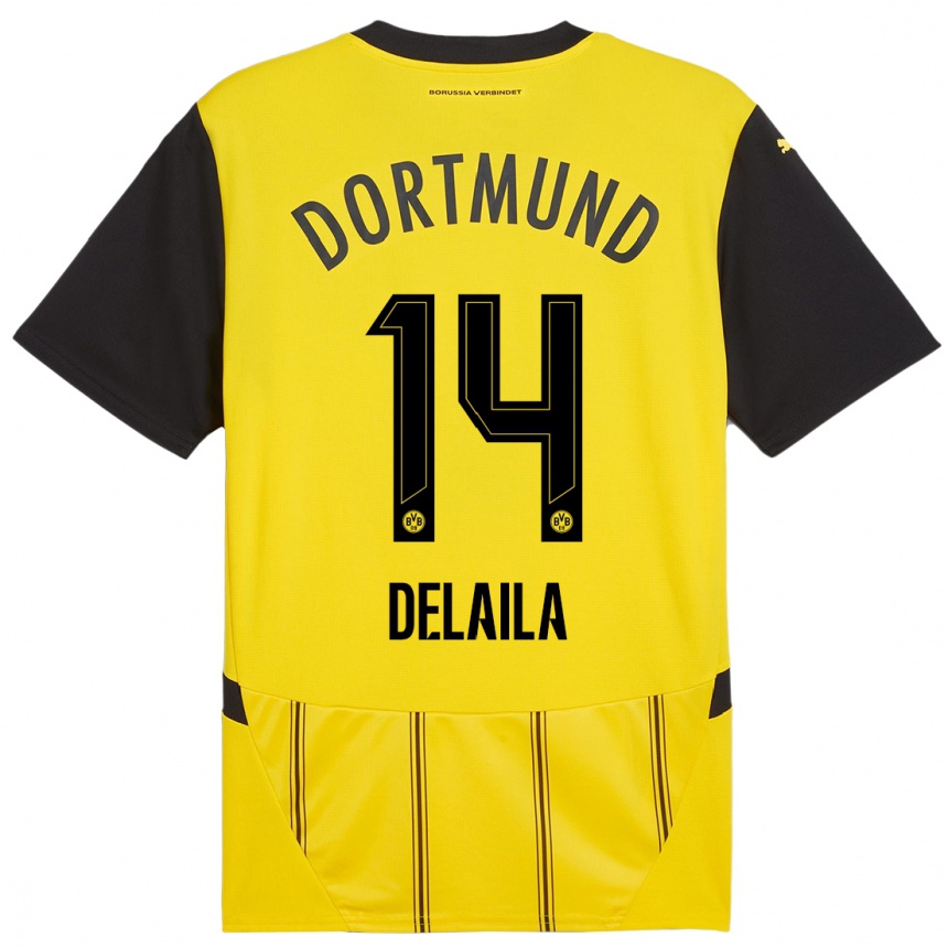 Women Football Amega Delaila #14 Yellow Black Home Jersey 2024/25 T-Shirt