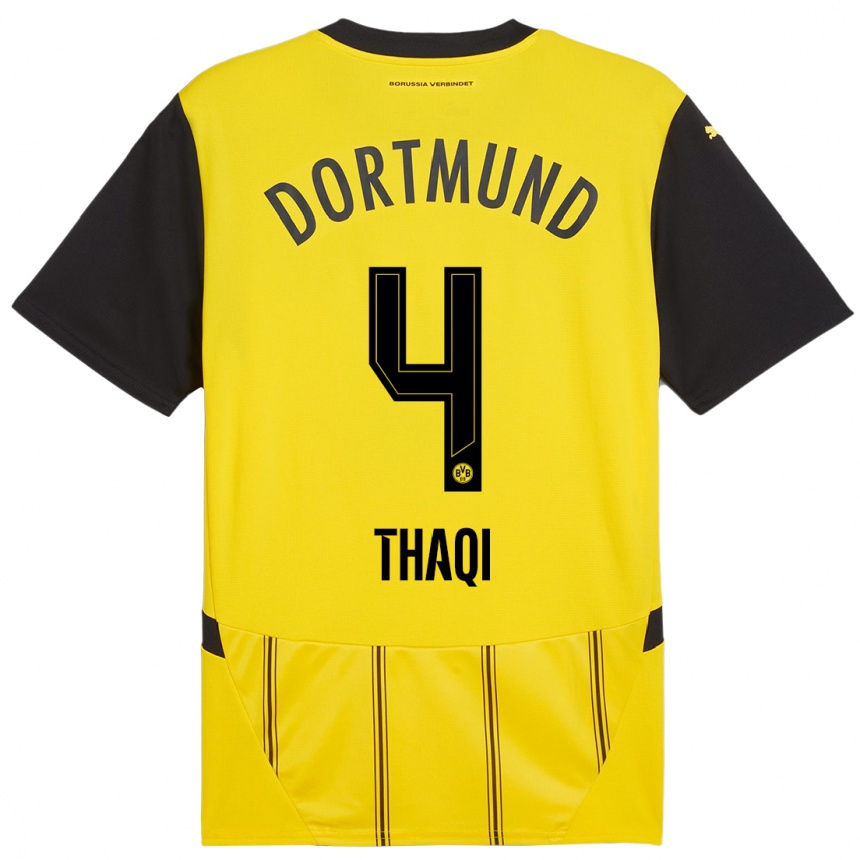 Women Football Albin Thaqi #4 Yellow Black Home Jersey 2024/25 T-Shirt