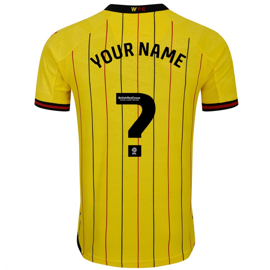 Women Football Your Name #0 Yellow Black Home Jersey 2024/25 T-Shirt