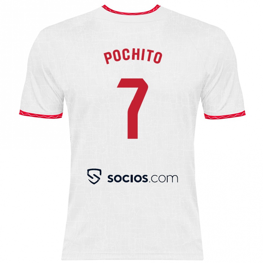 Women Football Pochito #7 White Red Home Jersey 2024/25 T-Shirt