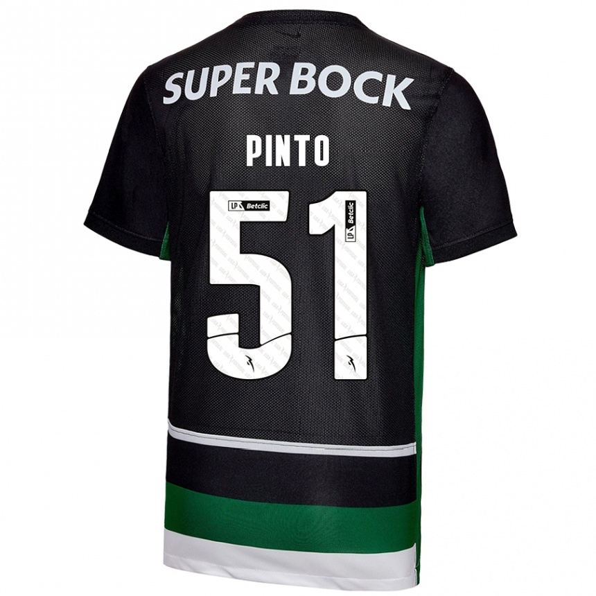 Women Football Diogo Pinto #51 Black White Green Home Jersey 2024/25 T-Shirt