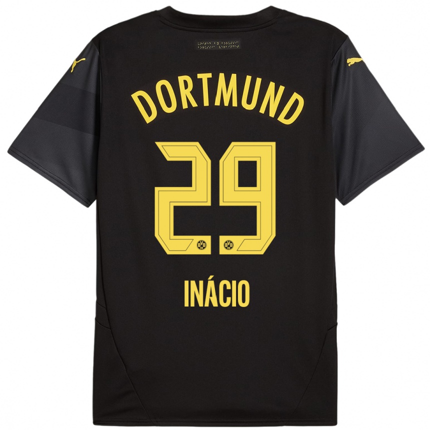 Women Football Samuele Inácio #29 Black Yellow Away Jersey 2024/25 T-Shirt