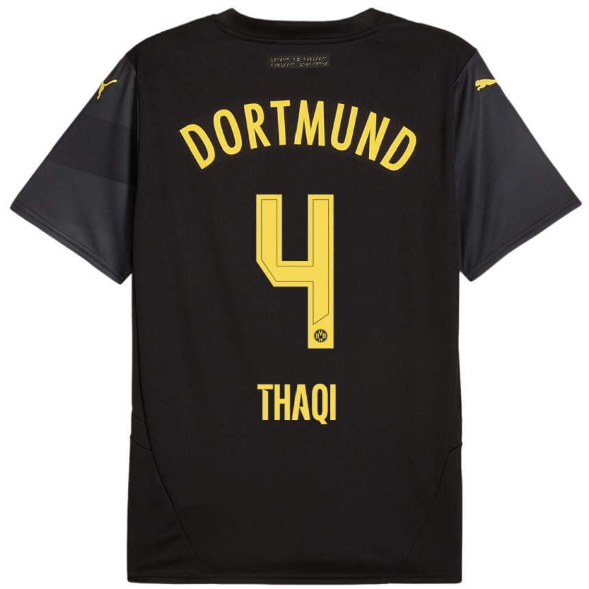 Women Football Albin Thaqi #4 Black Yellow Away Jersey 2024/25 T-Shirt