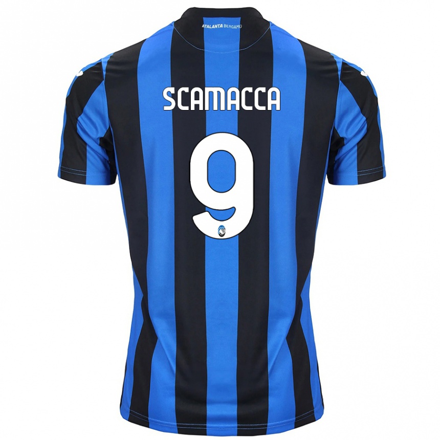 Kids Football Gianluca Scamacca #9 Blue Black Home Jersey 2024/25 T-Shirt