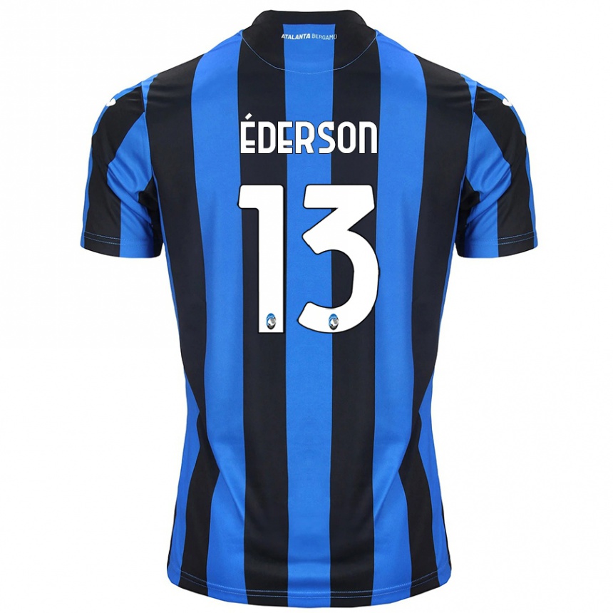 Kids Football Éderson #13 Blue Black Home Jersey 2024/25 T-Shirt