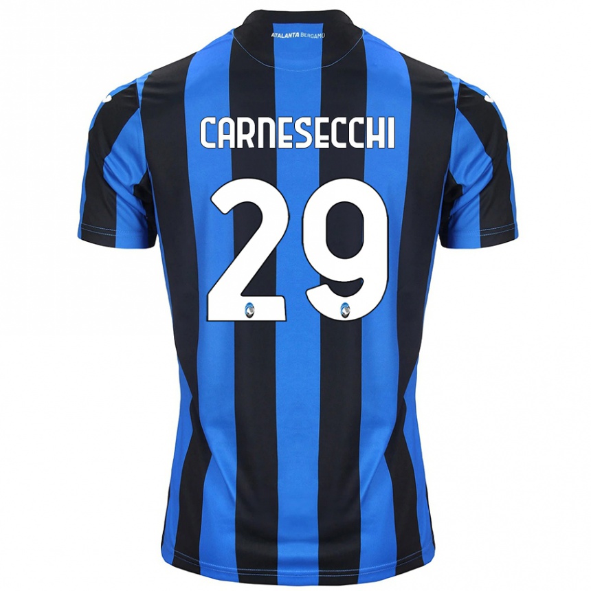 Kids Football Marco Carnesecchi #29 Blue Black Home Jersey 2024/25 T-Shirt