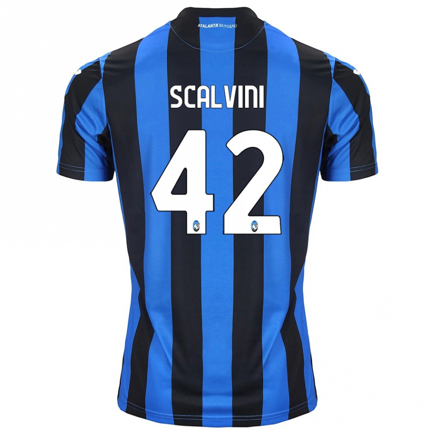 Kids Football Giorgio Scalvini #42 Blue Black Home Jersey 2024/25 T-Shirt