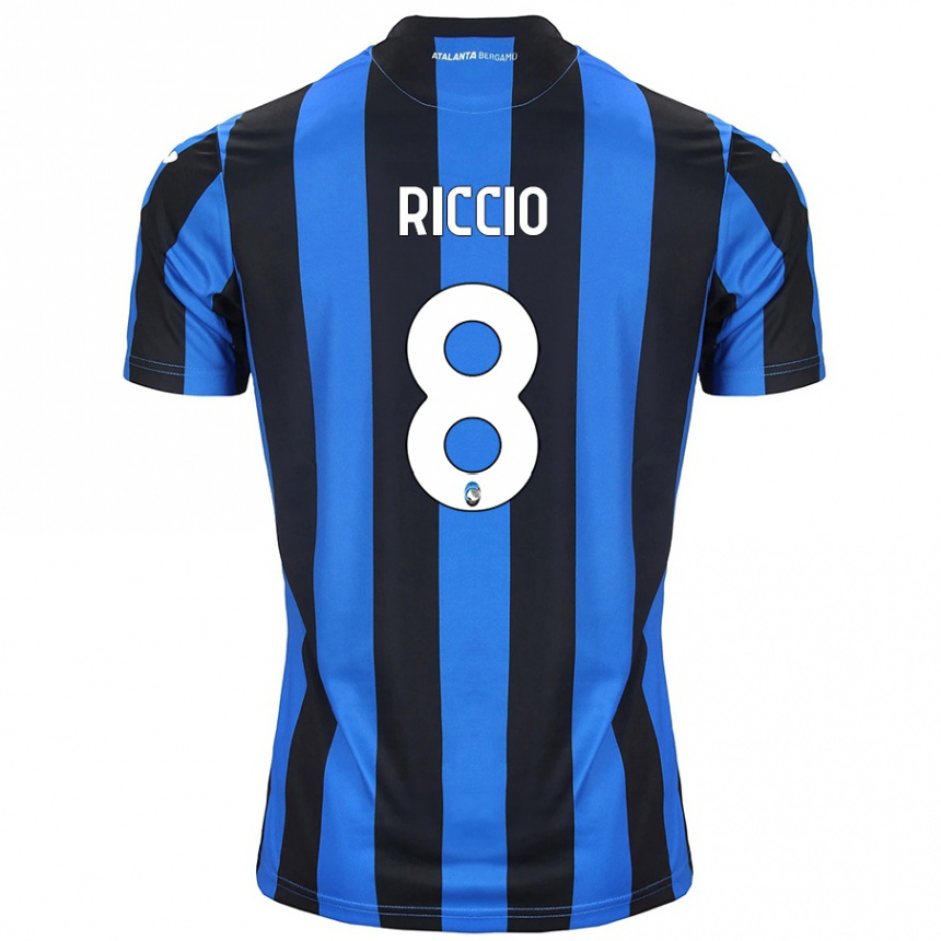 Kids Football Lorenzo Riccio #8 Blue Black Home Jersey 2024/25 T-Shirt