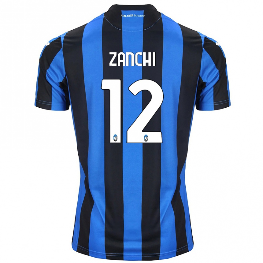 Kids Football Edoardo Zanchi #12 Blue Black Home Jersey 2024/25 T-Shirt