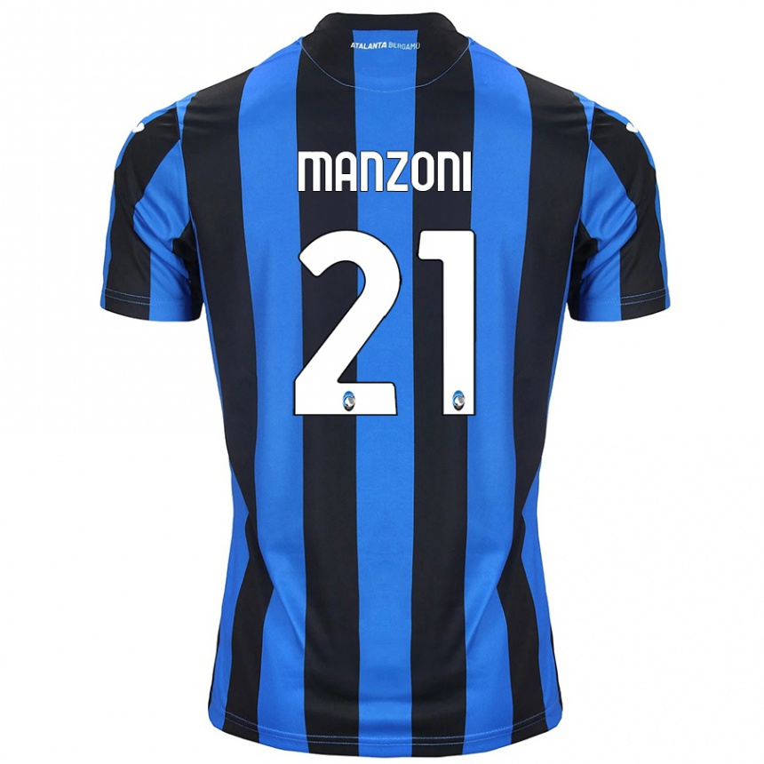 Kids Football Alberto Manzoni #21 Blue Black Home Jersey 2024/25 T-Shirt