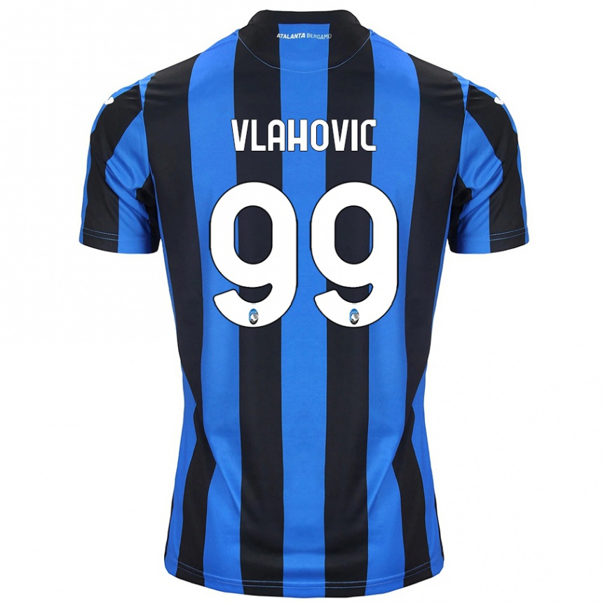 Kids Football Vanja Vlahovic #99 Blue Black Home Jersey 2024/25 T-Shirt