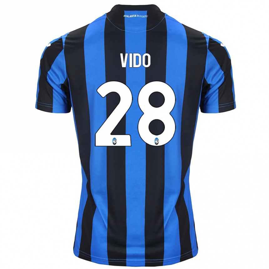 Kids Football Luca Vido #28 Blue Black Home Jersey 2024/25 T-Shirt