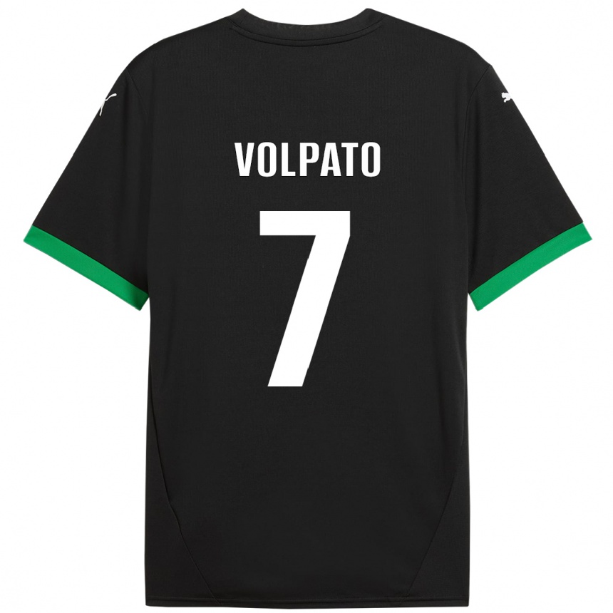 Kids Football Cristian Volpato #7 Black Dark Green Home Jersey 2024/25 T-Shirt