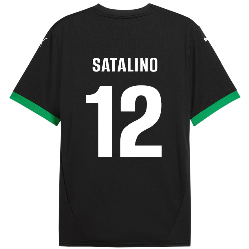 Kids Football Giacomo Satalino #12 Black Dark Green Home Jersey 2024/25 T-Shirt