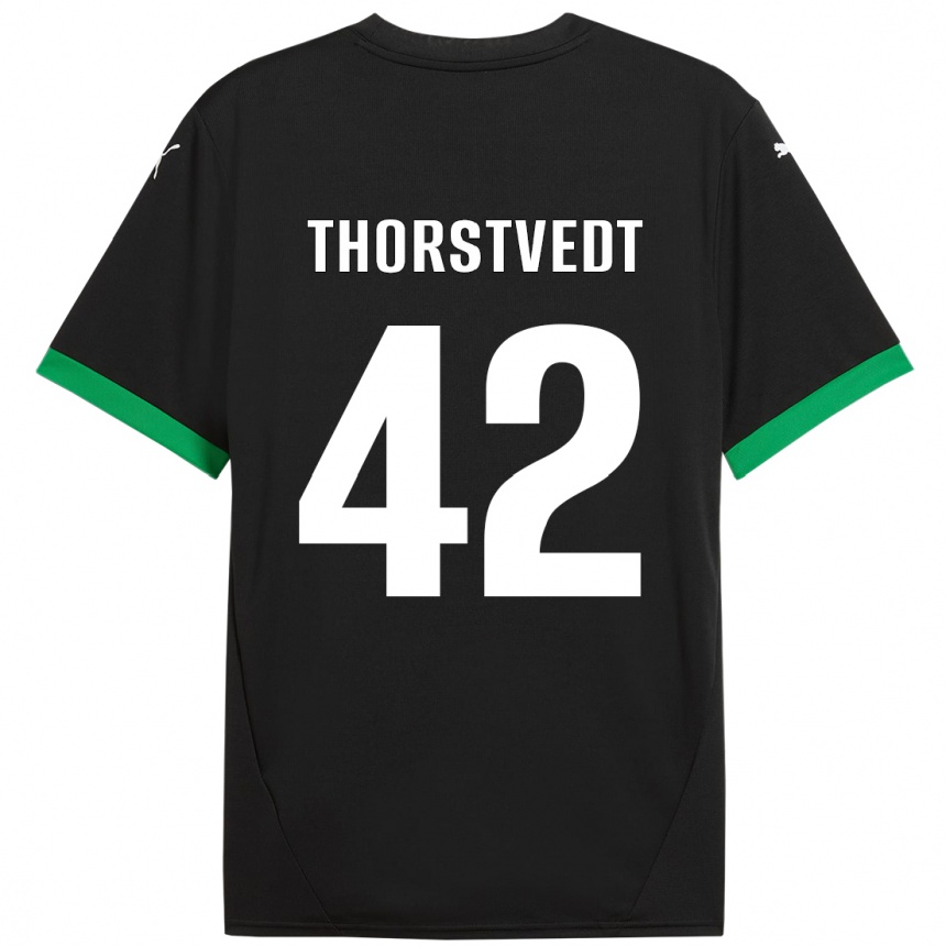 Kids Football Kristian Thorstvedt #42 Black Dark Green Home Jersey 2024/25 T-Shirt