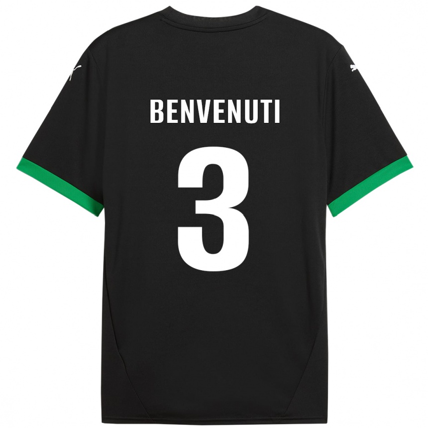 Kids Football Tommaso Benvenuti #3 Black Dark Green Home Jersey 2024/25 T-Shirt