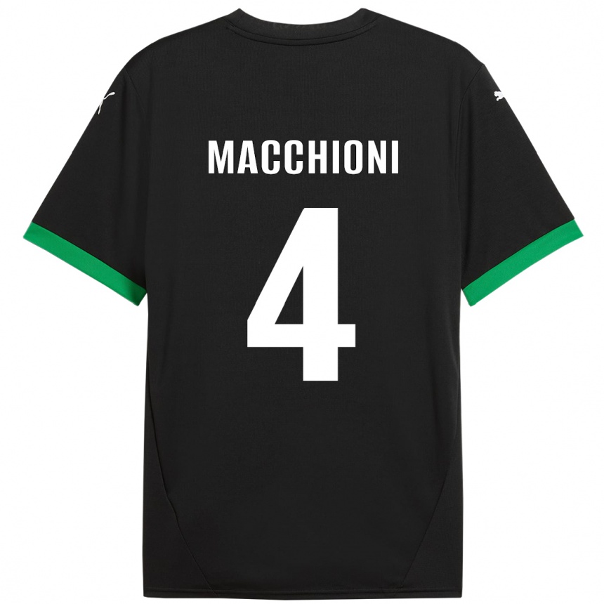 Kids Football Tommaso Macchioni #4 Black Dark Green Home Jersey 2024/25 T-Shirt