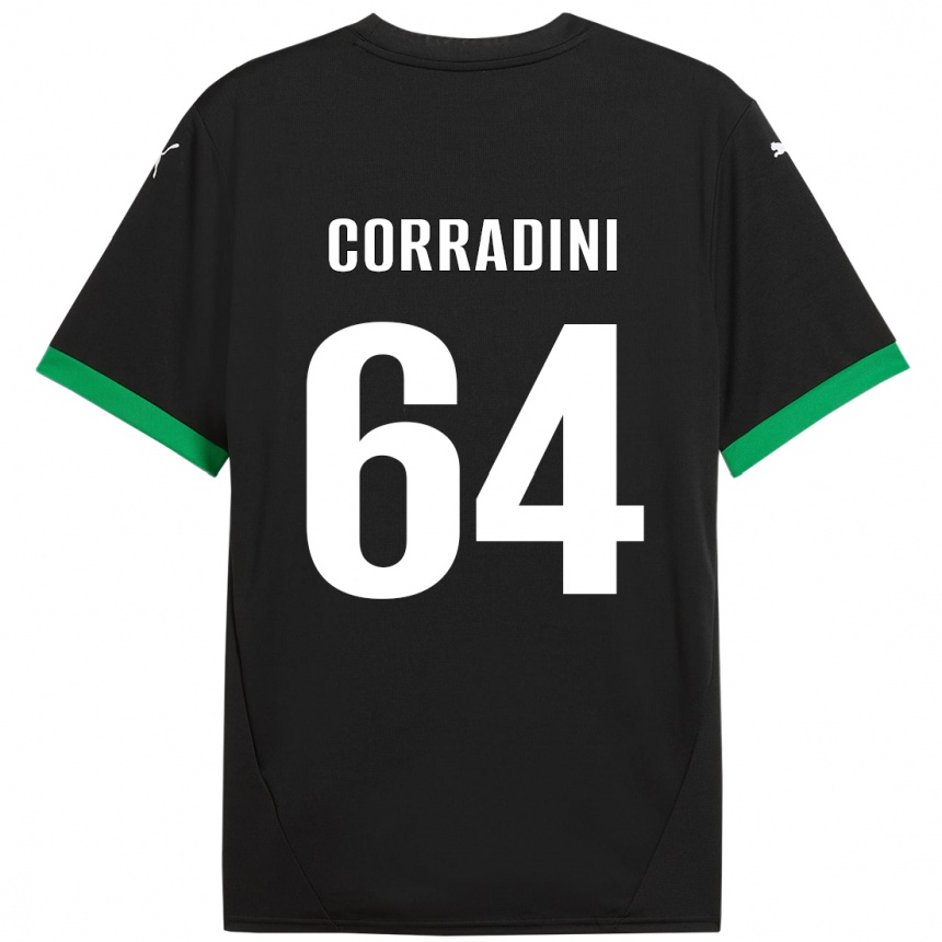 Kids Football Francesco Corradini #64 Black Dark Green Home Jersey 2024/25 T-Shirt