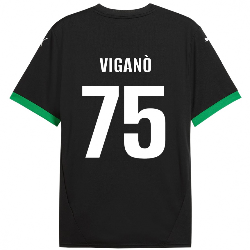 Kids Football Lorenzo Viganò #75 Black Dark Green Home Jersey 2024/25 T-Shirt