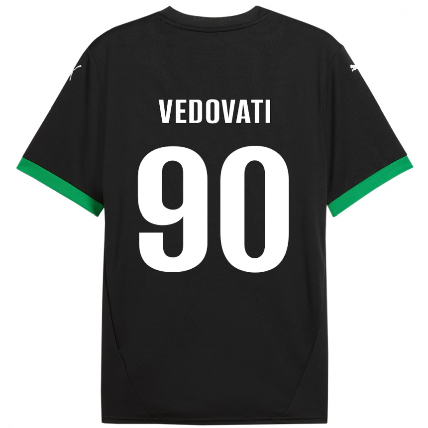 Kids Football Gabriele Vedovati #90 Black Dark Green Home Jersey 2024/25 T-Shirt