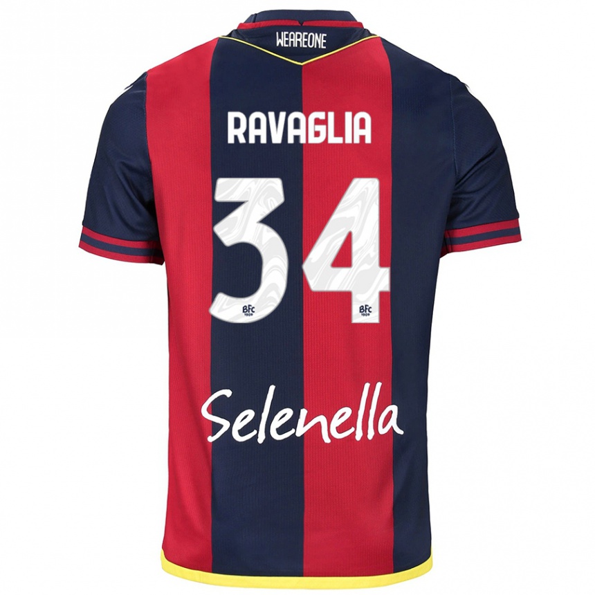 Kids Football Federico Ravaglia #34 Red Royal Blue Home Jersey 2024/25 T-Shirt