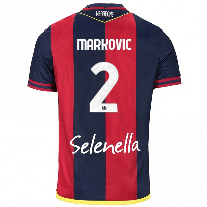 Kids Football Petar Markovic #2 Red Royal Blue Home Jersey 2024/25 T-Shirt