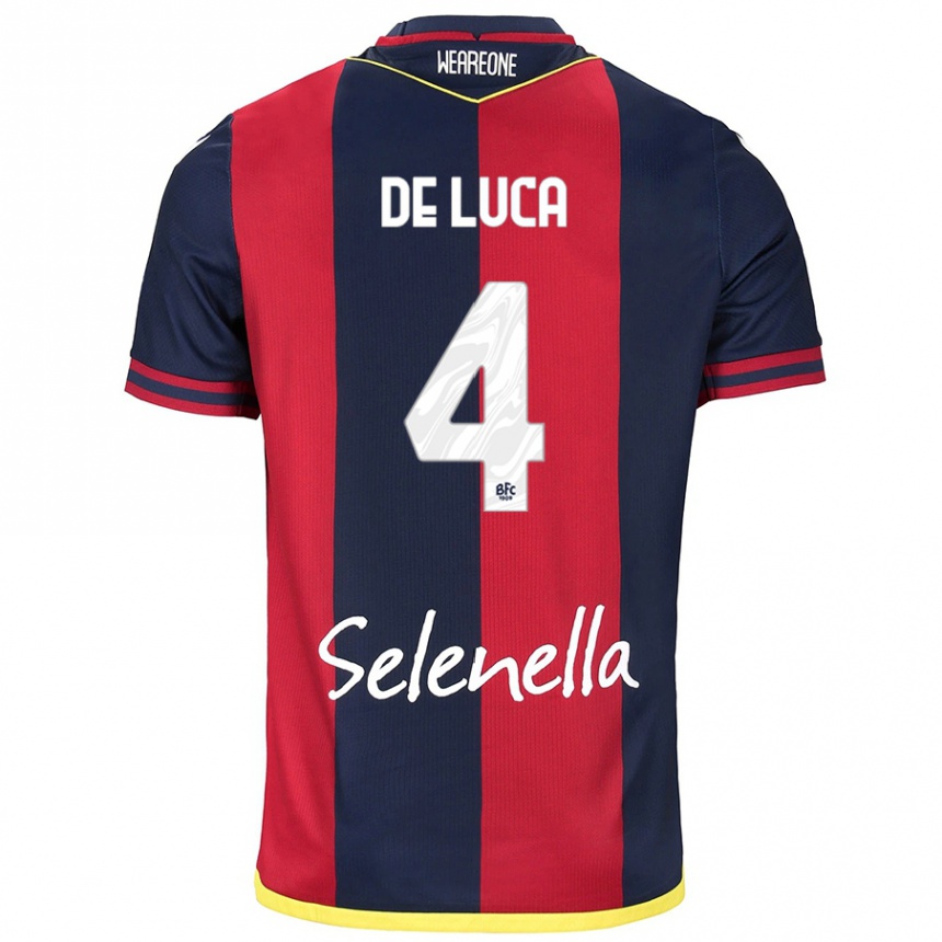 Kids Football Alessandro De Luca #4 Red Royal Blue Home Jersey 2024/25 T-Shirt