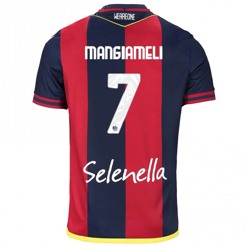 Kids Football Federico Mangiameli #7 Red Royal Blue Home Jersey 2024/25 T-Shirt