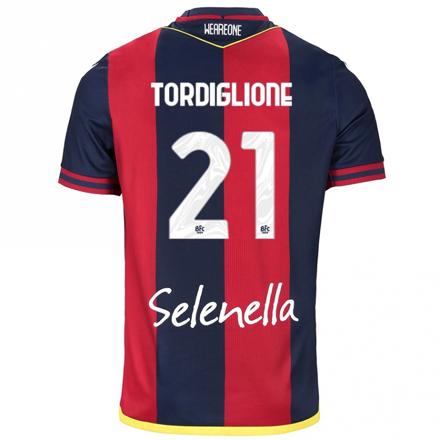 Kids Football Nicolò Tordiglione #21 Red Royal Blue Home Jersey 2024/25 T-Shirt