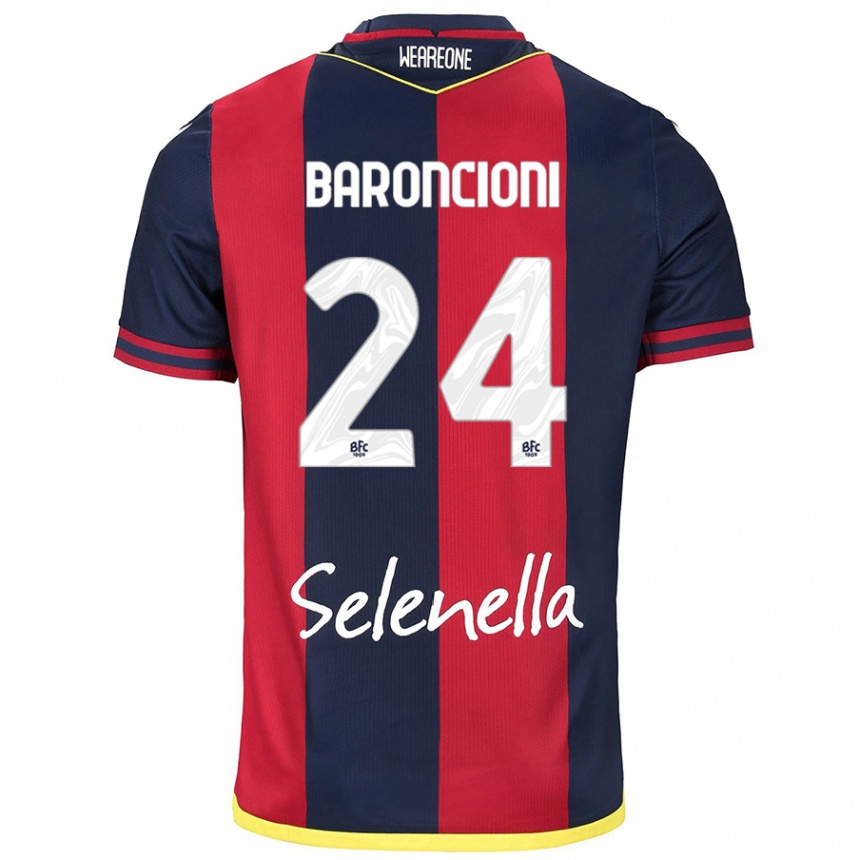 Kids Football Davide Baroncioni #24 Red Royal Blue Home Jersey 2024/25 T-Shirt