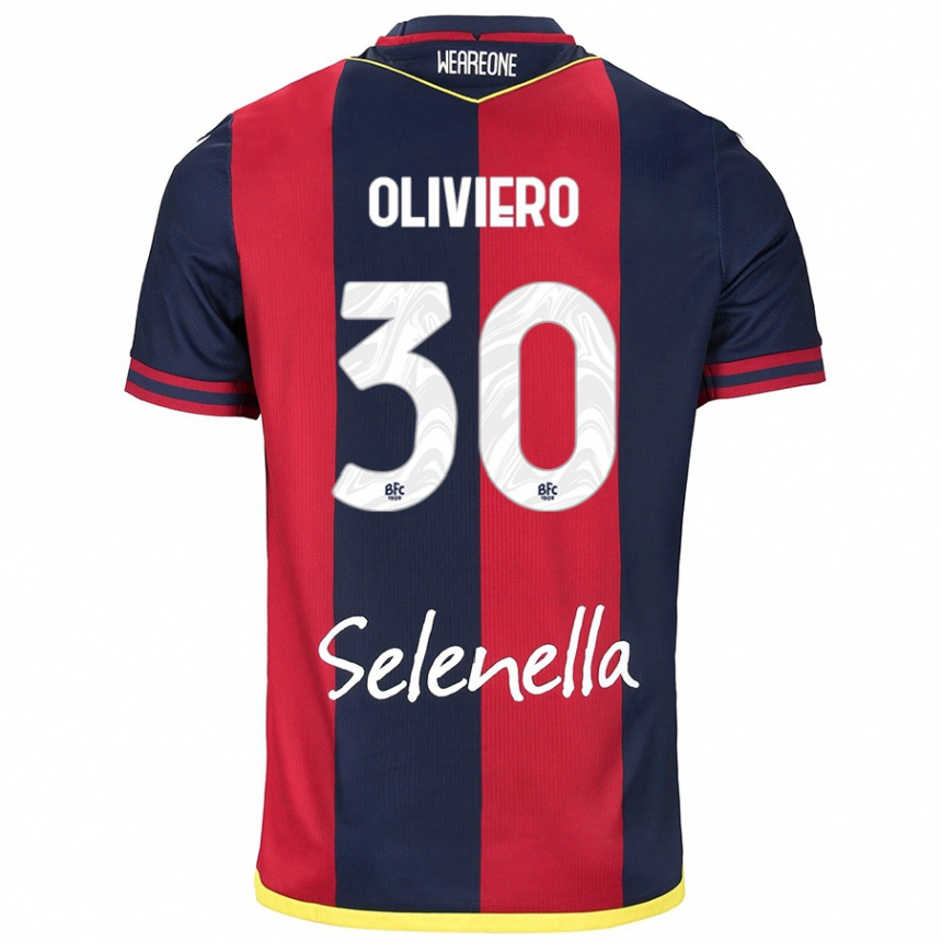 Kids Football Andrea Oliviero #30 Red Royal Blue Home Jersey 2024/25 T-Shirt