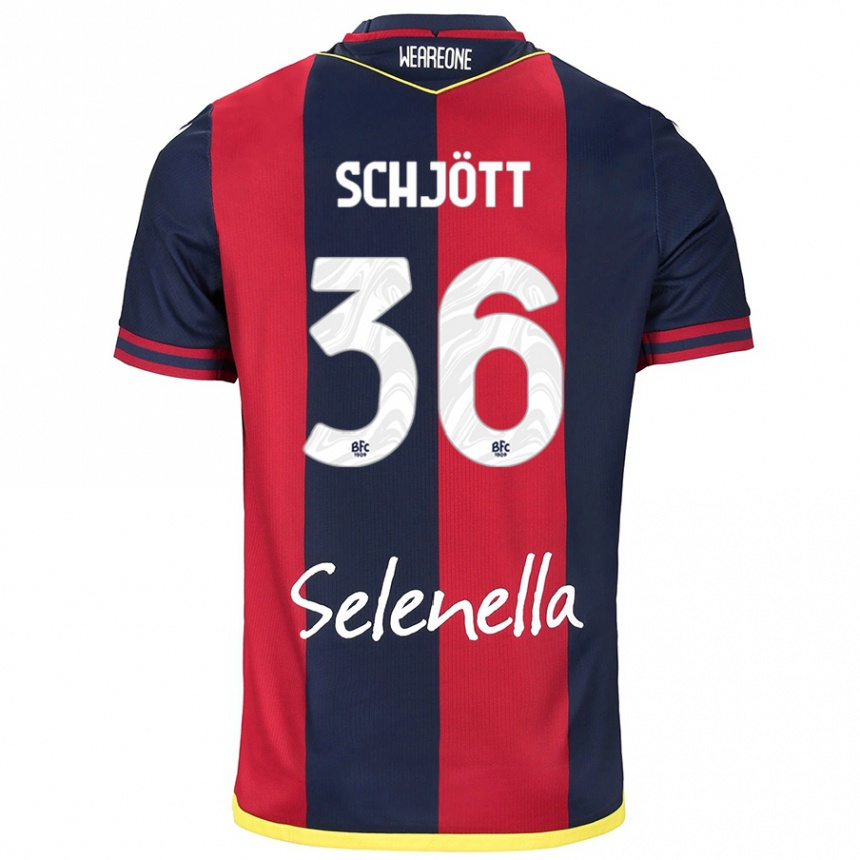 Kids Football Gustav Schjött #36 Red Royal Blue Home Jersey 2024/25 T-Shirt