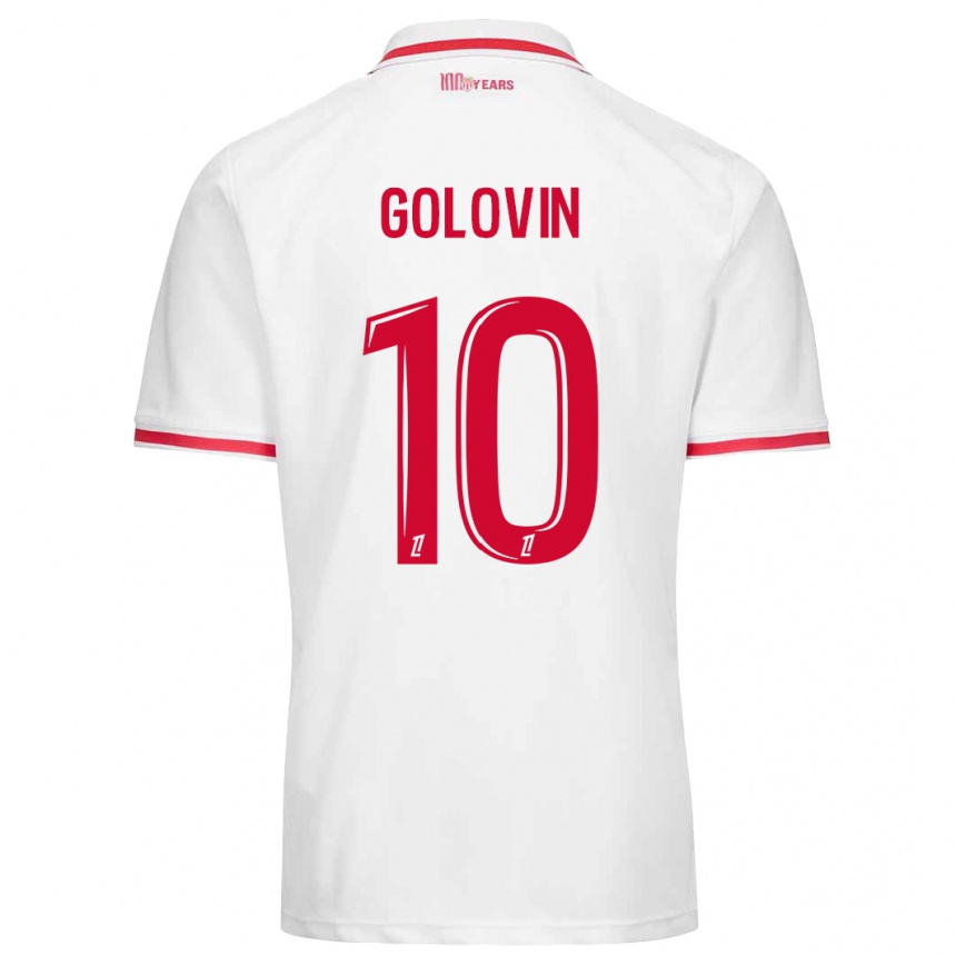 Kids Football Aleksandr Golovin #10 White Red Home Jersey 2024/25 T-Shirt