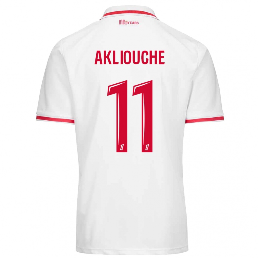 Kids Football Maghnes Akliouche #11 White Red Home Jersey 2024/25 T-Shirt