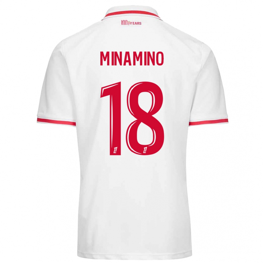 Kids Football Takumi Minamino #18 White Red Home Jersey 2024/25 T-Shirt