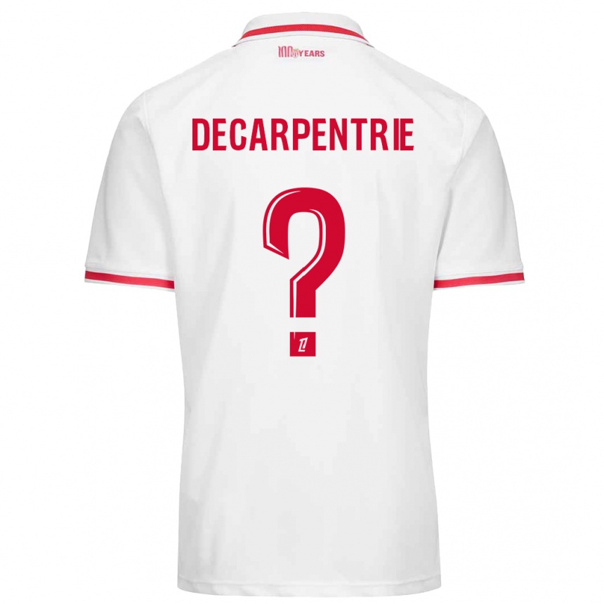 Kids Football Valentin Decarpentrie #0 White Red Home Jersey 2024/25 T-Shirt