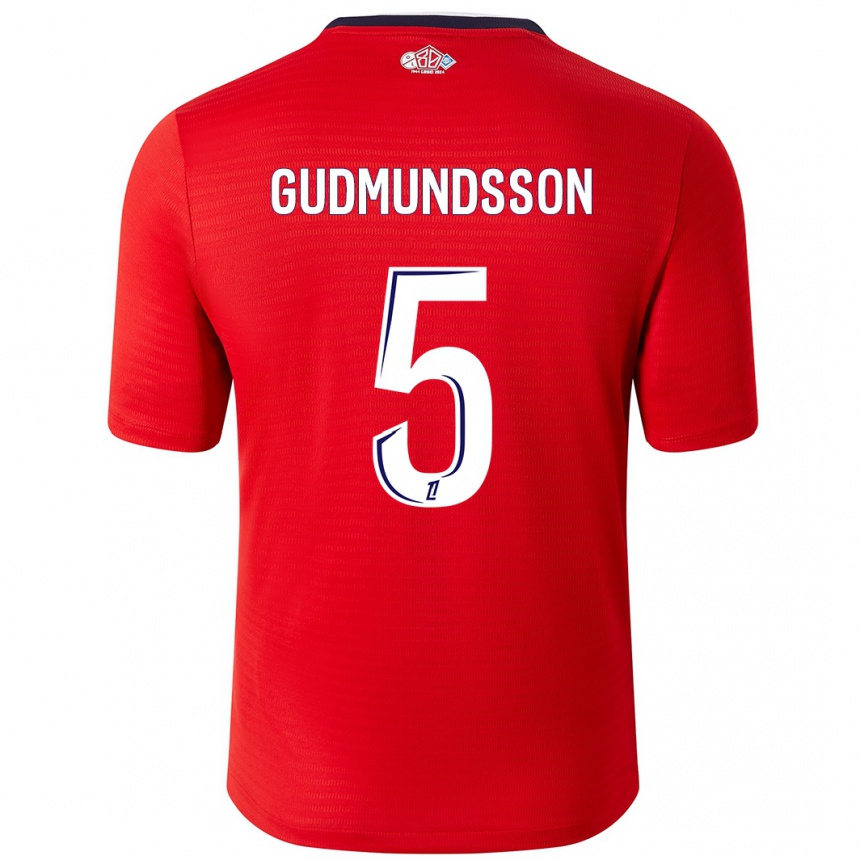 Kids Football Gabriel Gudmundsson #5 Red White Home Jersey 2024/25 T-Shirt