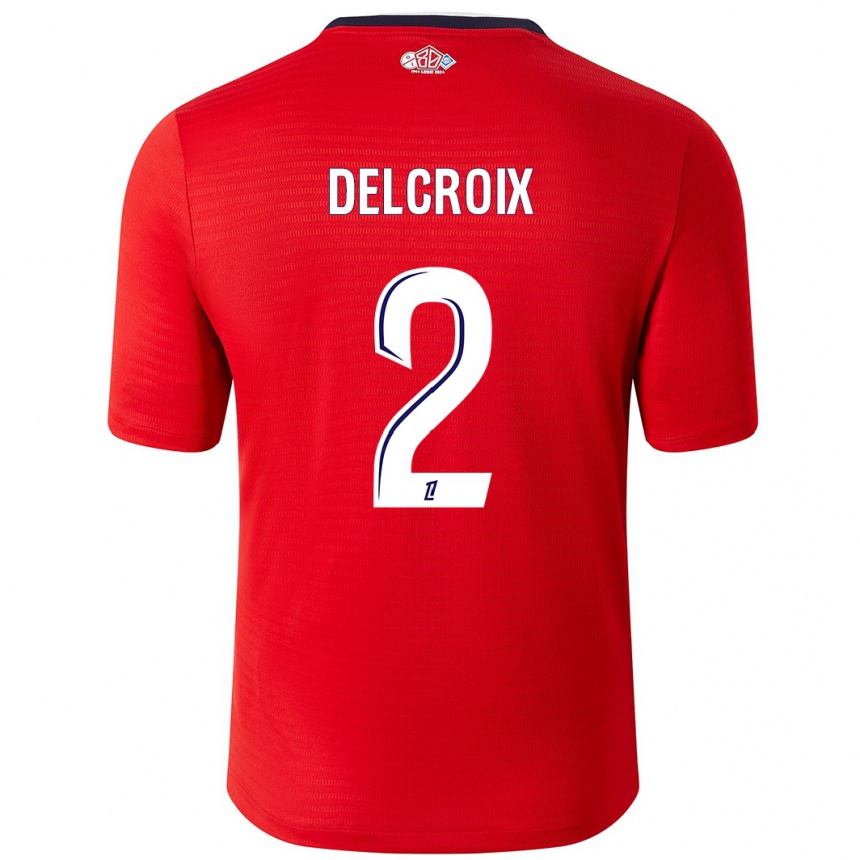 Kids Football Céleste Delcroix #2 Red White Home Jersey 2024/25 T-Shirt