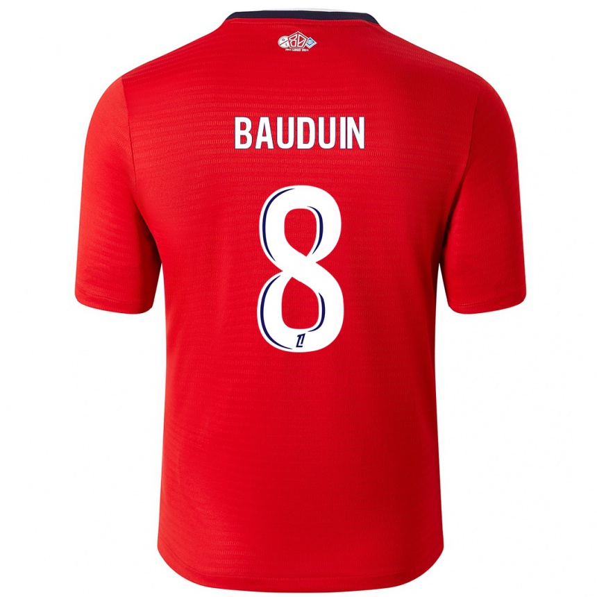 Kids Football Justine Bauduin #8 Red White Home Jersey 2024/25 T-Shirt