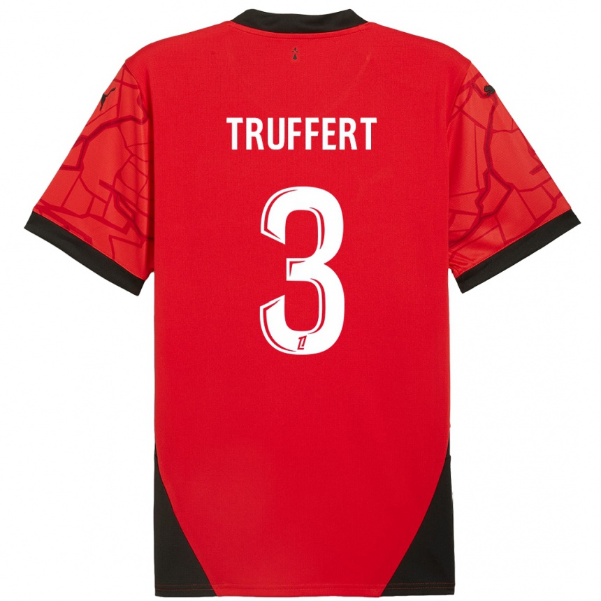 Kids Football Adrien Truffert #3 Red Black Home Jersey 2024/25 T-Shirt