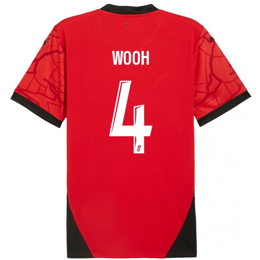 Kids Football Christopher Wooh #4 Red Black Home Jersey 2024/25 T-Shirt