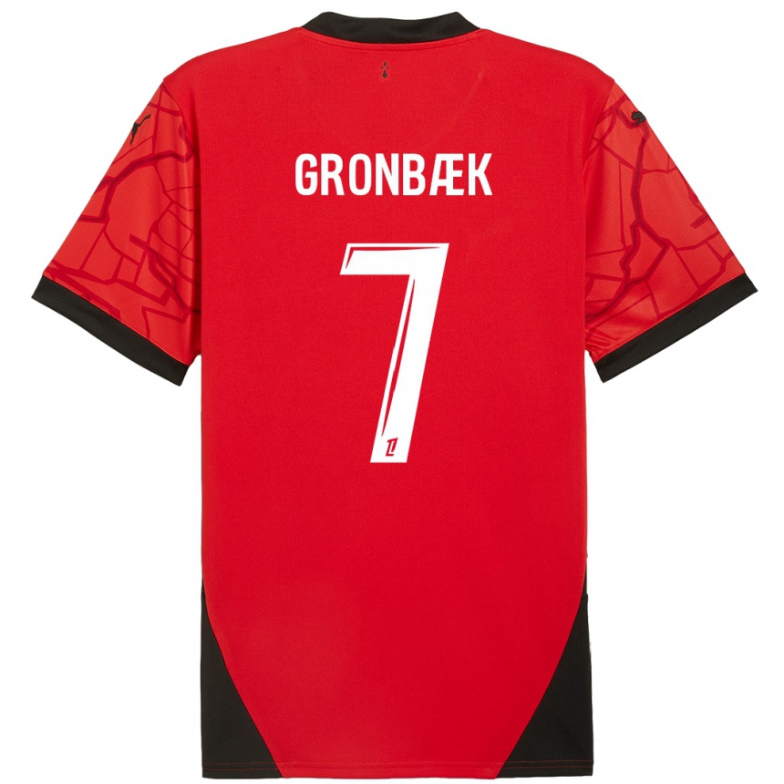 Kids Football Albert Grønbaek #7 Red Black Home Jersey 2024/25 T-Shirt