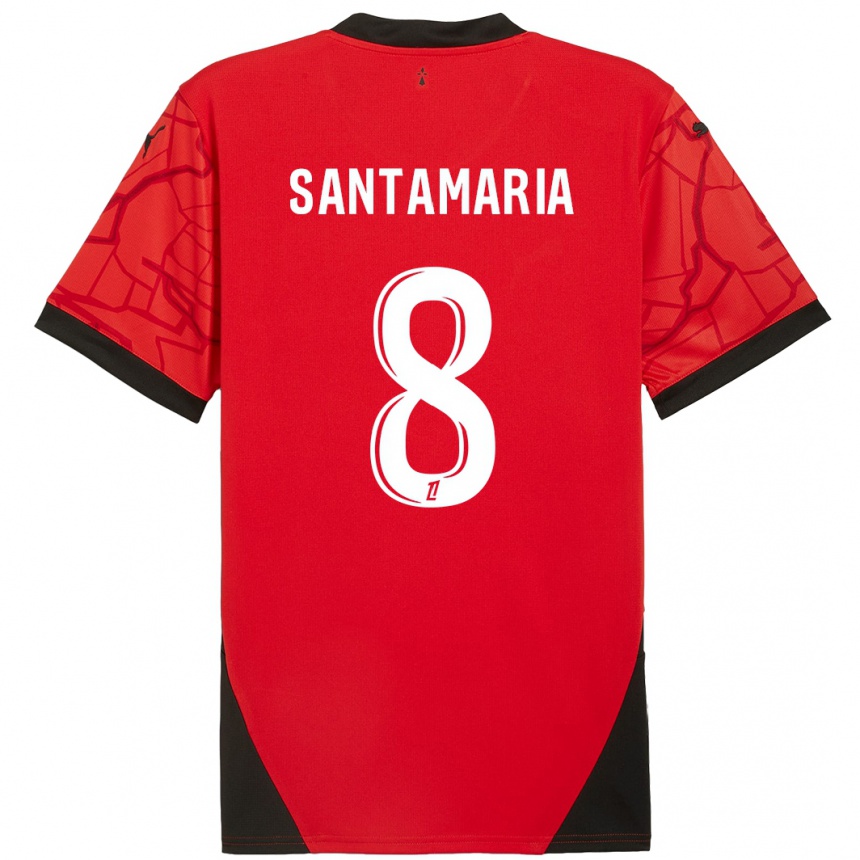 Kids Football Baptiste Santamaria #8 Red Black Home Jersey 2024/25 T-Shirt