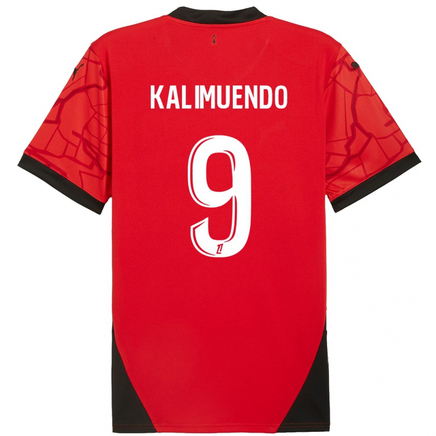 Kids Football Arnaud Kalimuendo #9 Red Black Home Jersey 2024/25 T-Shirt