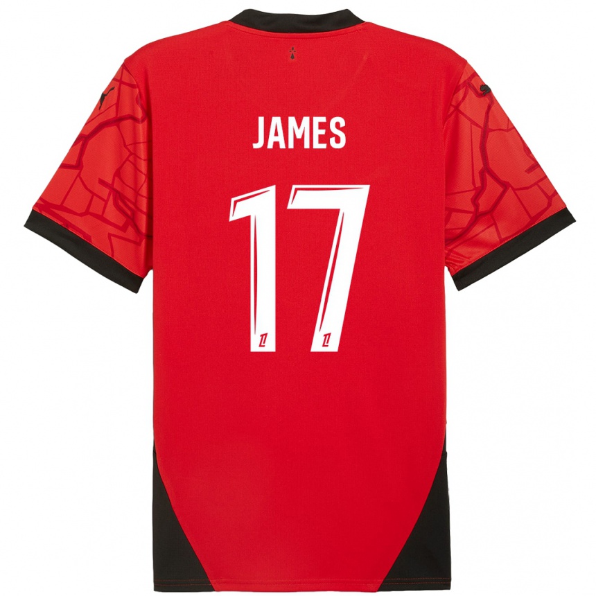 Kids Football Jordan James #17 Red Black Home Jersey 2024/25 T-Shirt